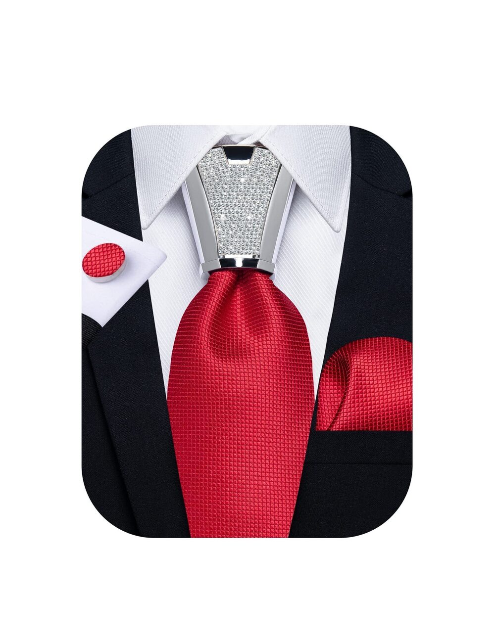 4371 Silk Formal Necktie Set Red Solid Color Tie and Tie Knot Cover Set